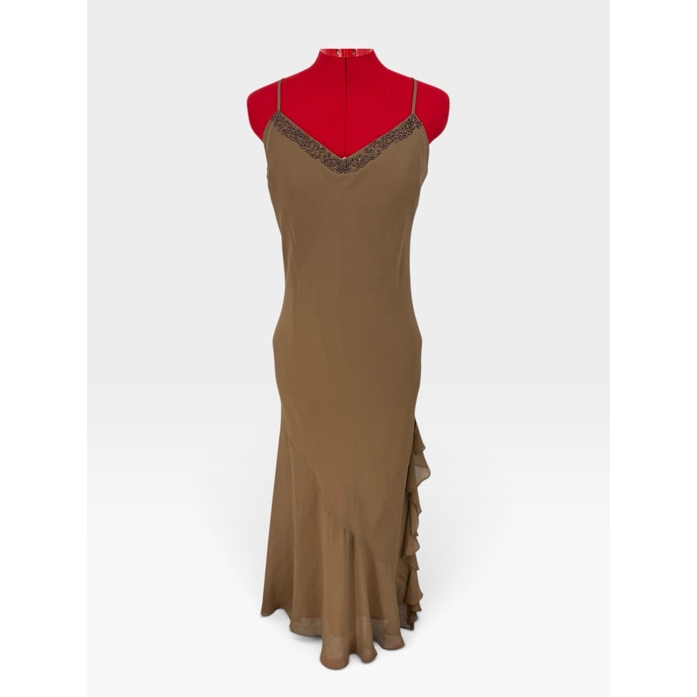 Vintage Y2K Newport News 100% Silk Beaded Maxi Slip Dress Size 6 Fairy Dress S